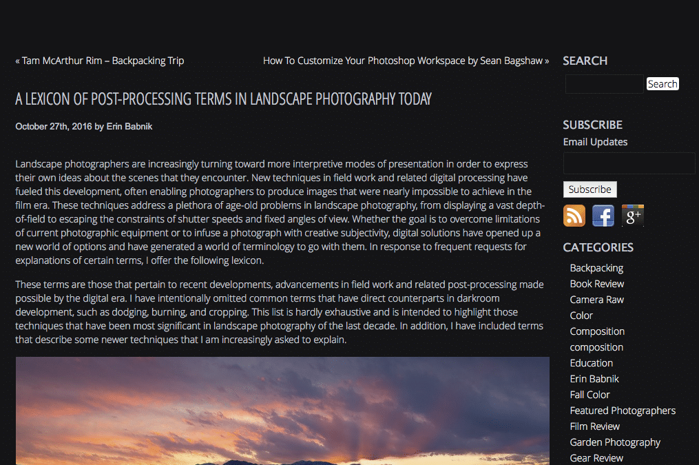 New Article on Progressive Post-Processing Terms in Landscape Photography Today