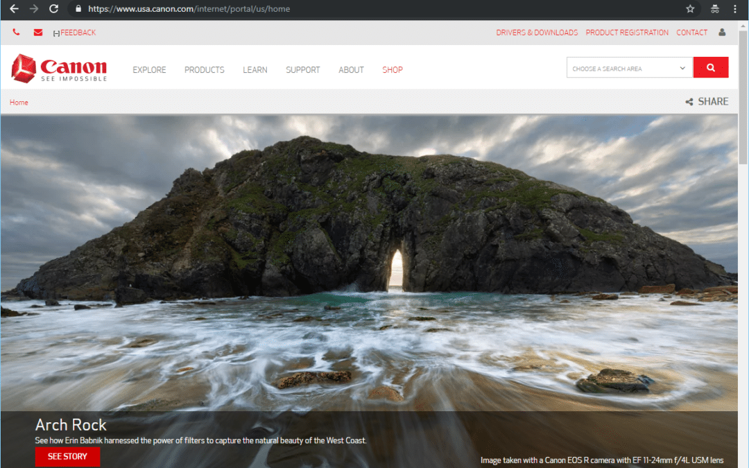 Erin Babnik featured on homepage of the Canon USA website